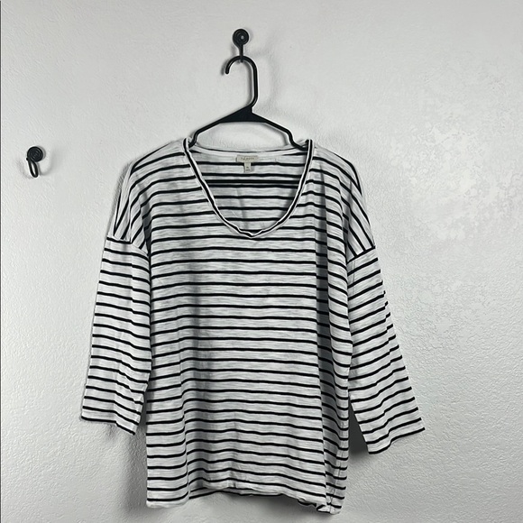 Talbots Navy Blue and White 3/4 Sleeve Boxy Tee Sz XL Boxy Cotton Lightweight - Picture 1 of 7